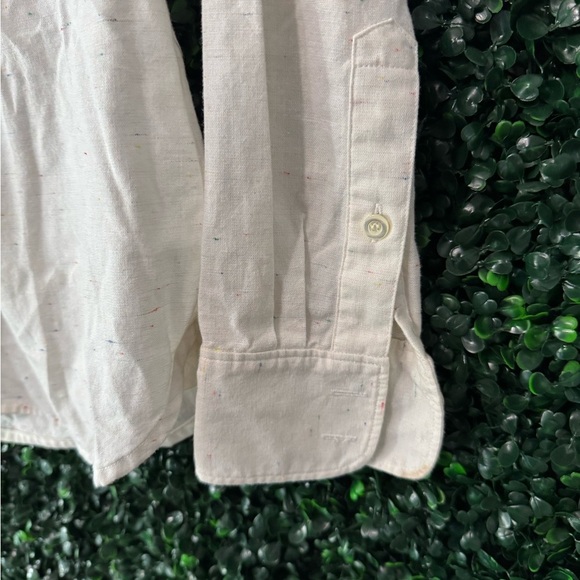 Like-new J. Crew White Half Button Shirt with Multicolor Speckles - Picture 3 of 8